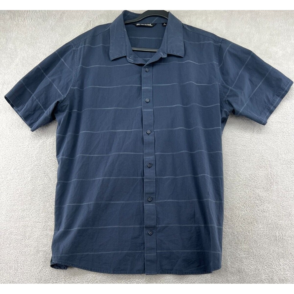 Travis Mathew Shirt Men's XL Blue Striped Short Sleeve Button Up Golf Shirt